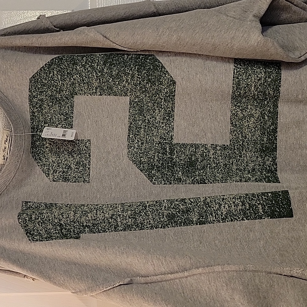 We The Free Gray Sweatshirt with Distressed Dark Green '12' Graphic
